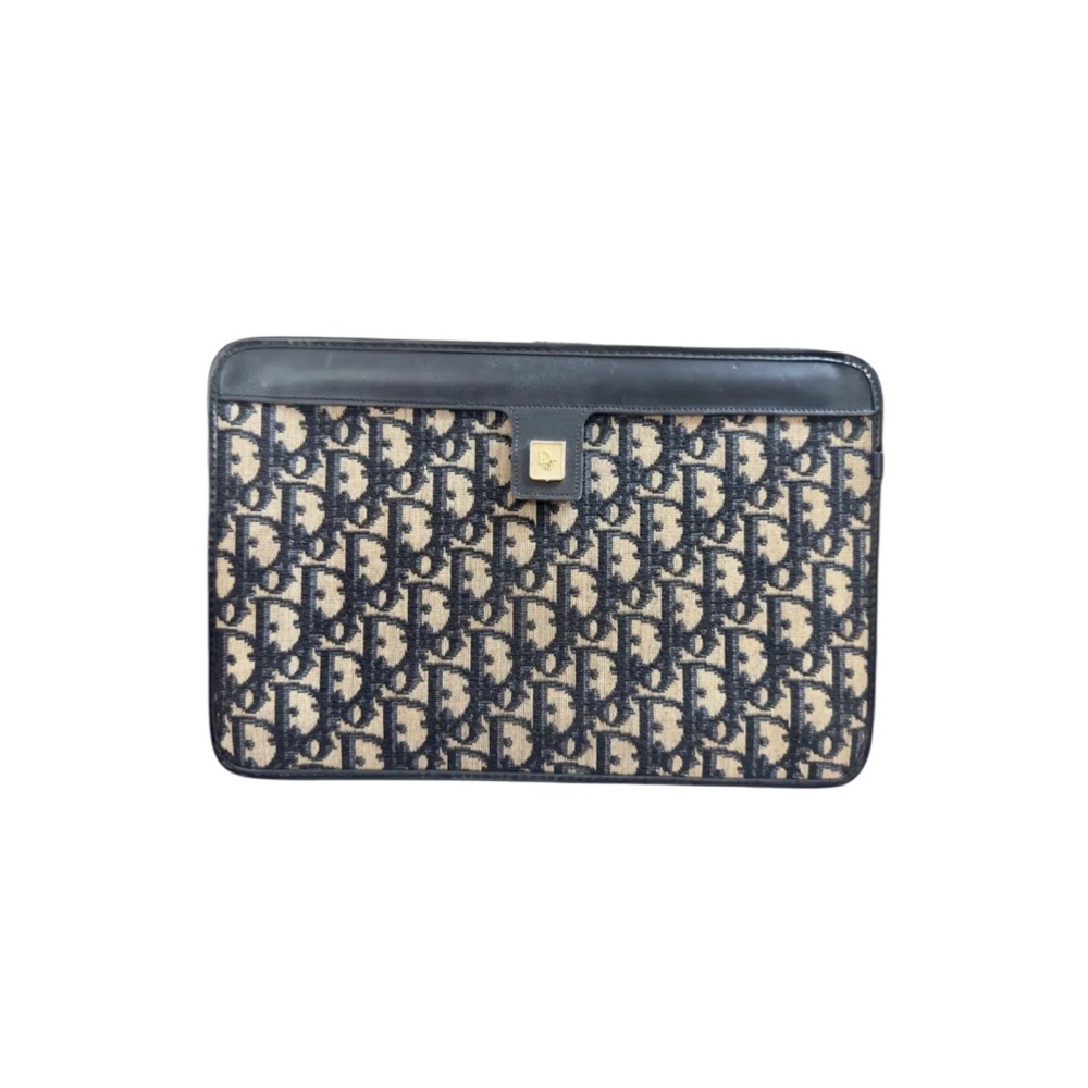 SOLD! Authentic Dior Trotter Beige and Navy Blue Clutch - Picture 1 of 8